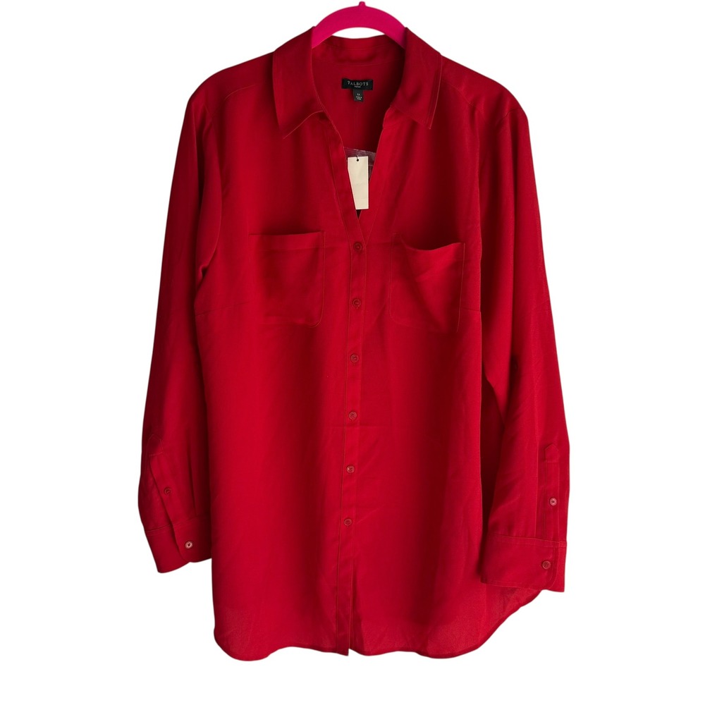 NWT TALBOTS Woman Red Roll Tab Sleeve Ladies‎ Blouse, 1X